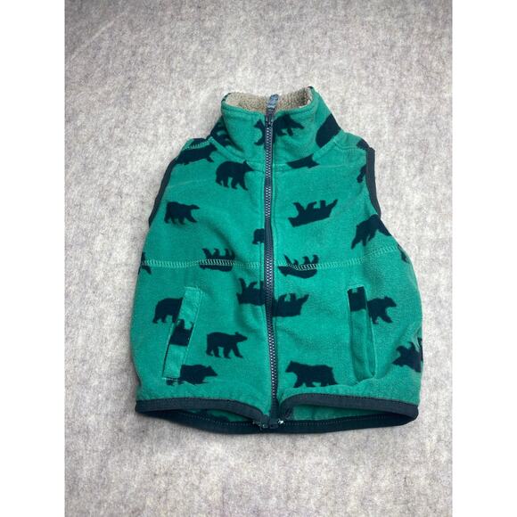 Carters green & blue bear patterned fleece zip up vest w pockets size 12 months - Picture 1 of 3